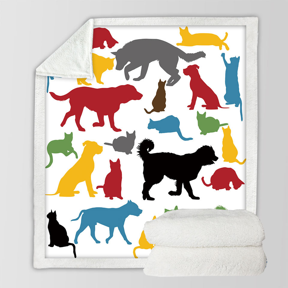 Multi Colored Throw Blankets with Dogs Silhouettes