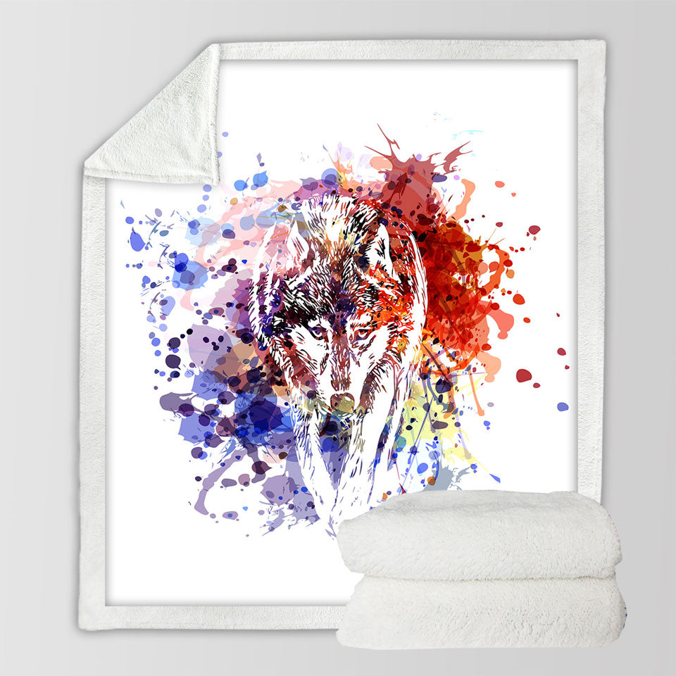 Multi Colored Throws Paint Splash Wolf