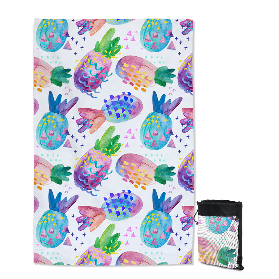 Multi Colored Travel Beach Towel Painted Pineapples