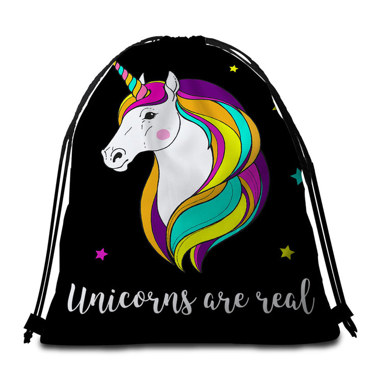 Multi Colored Unicorn and Stars Beach Towels and Bags Set