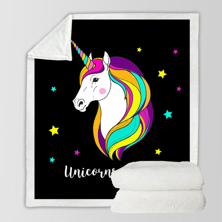 Multi Colored Unicorn and Stars Kids Throw Blanket