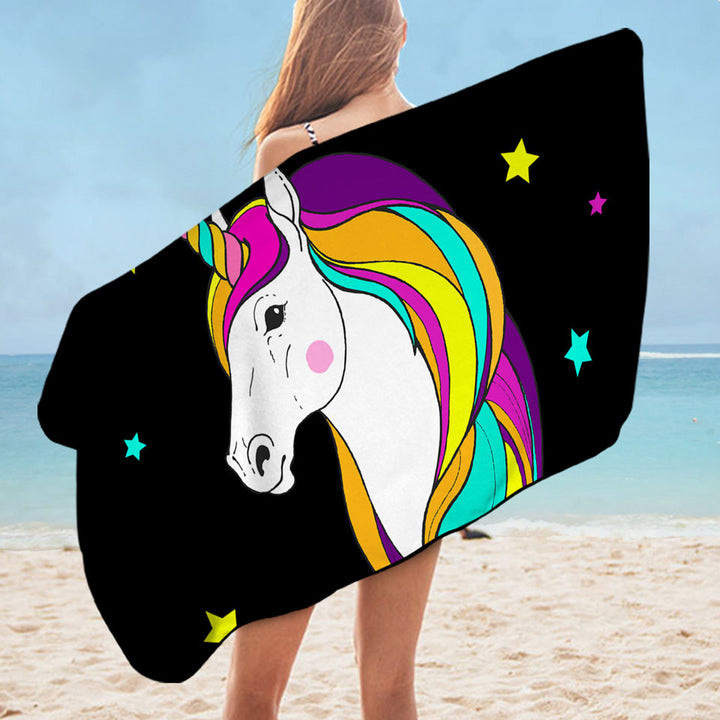 Multi Colored Unicorn and Stars Nice Beach Towels