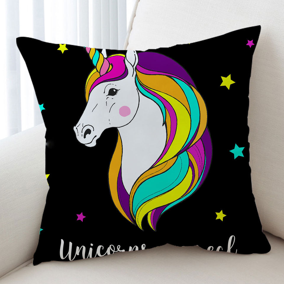 Multi Colored Unicorn and Stars Throw Pillow Cover