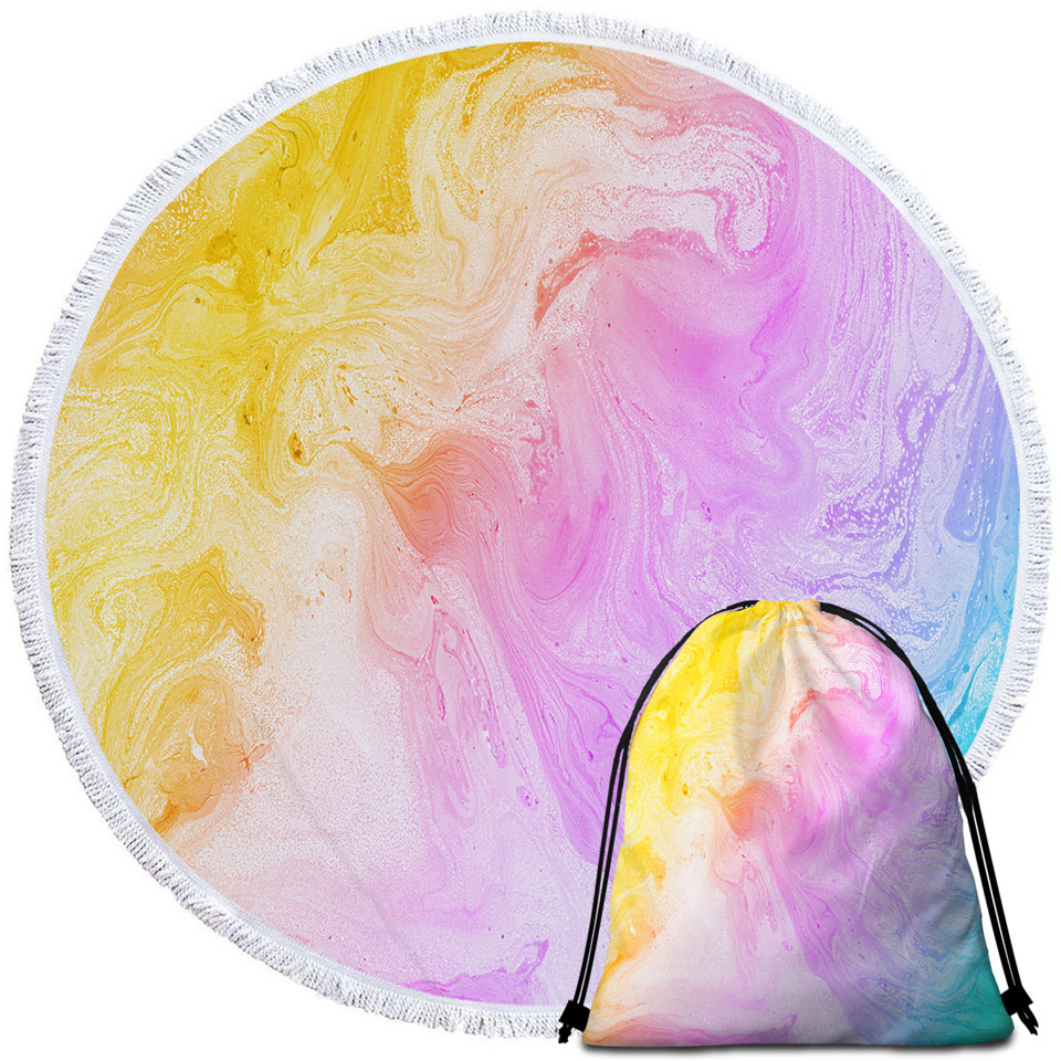 Multi Colored Unique Beach Towels Pastel Yellow Purple Blue Marble