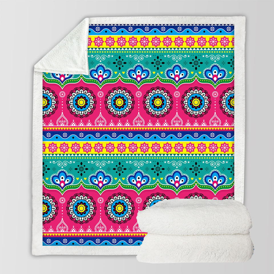 Multi Colored Unique Throw Blankets Festive Oriental Design