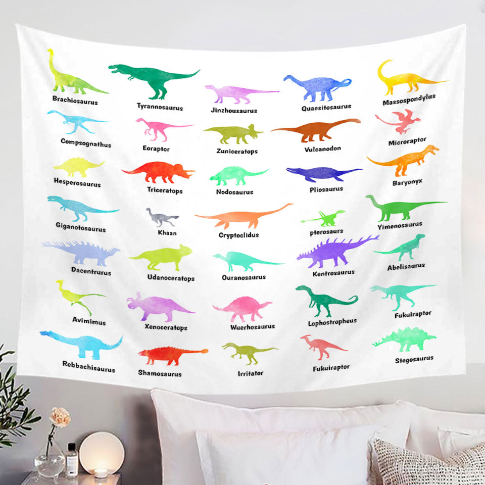 Multi Colored Wall Decor Tapestry for Kids with Dinosaurs Drawings and Names