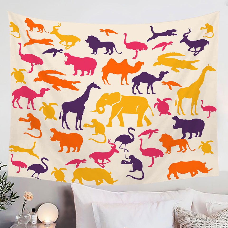 Multi Colored Wall Decor Tapestry with Animals