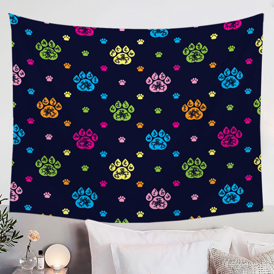 Multi Colored Wall Decor Tapestry with Dog Paws