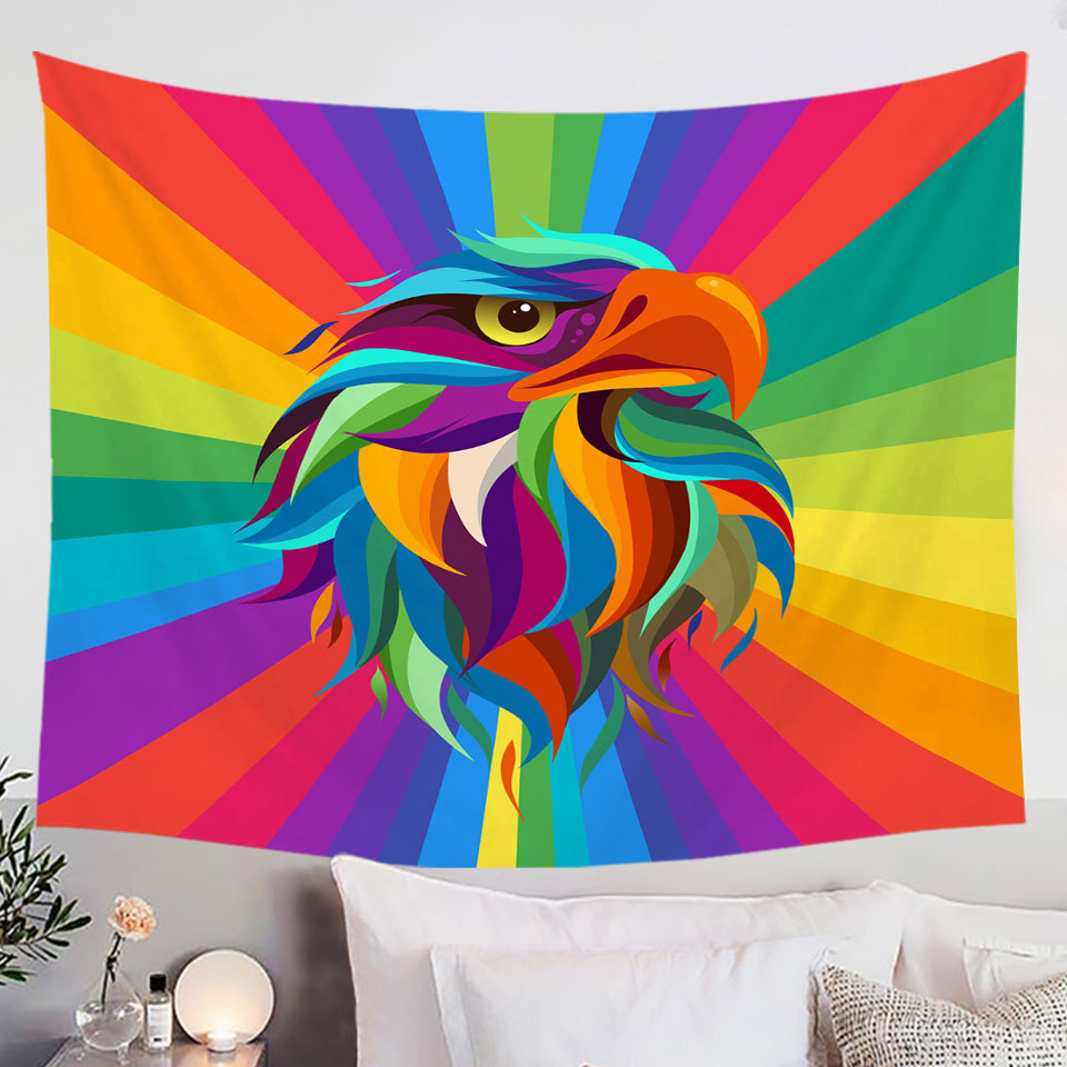 Multi Colored Wall Decor Tapestry with Eagle Head
