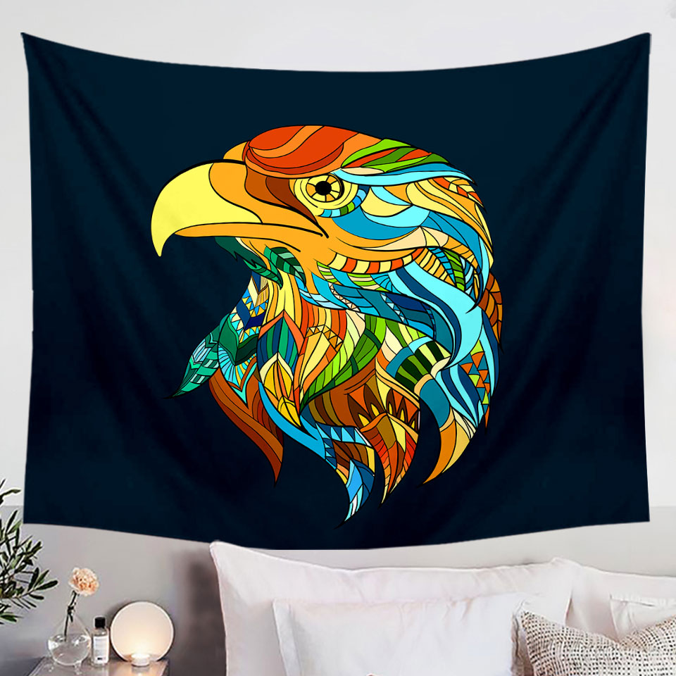 Multi Colored Wall Decor Tapestry with Native Design Eagle Head