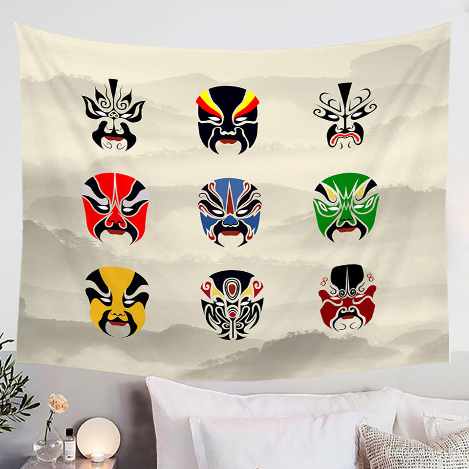 Multi Colored Warrior Masks Wall Decor Tapestry