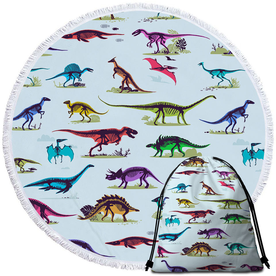 Multi Colored X rays of Dinosaurs Beach Bags and Towels