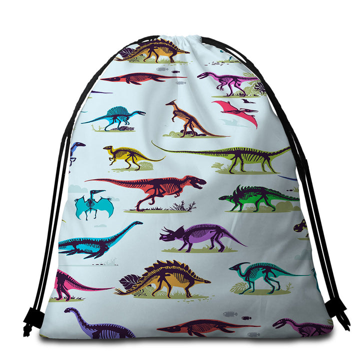 Multi Colored X rays of Dinosaurs Beach Towel Bags