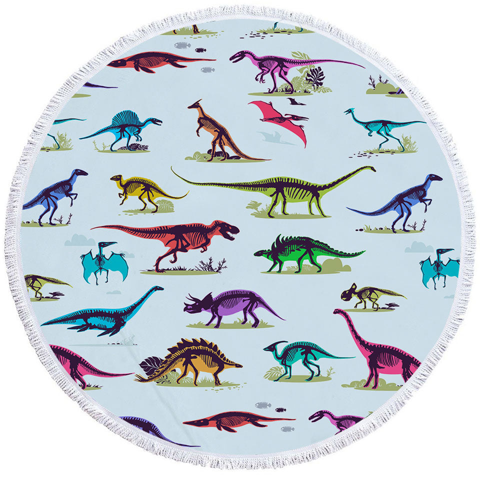 Multi Colored X rays of Dinosaurs Circle Towel