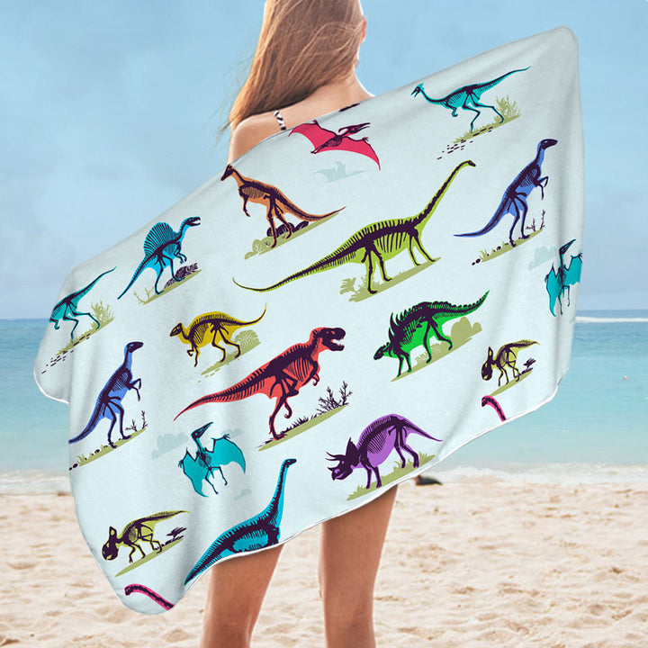 Multi Colored X rays of Dinosaurs Pool Towels