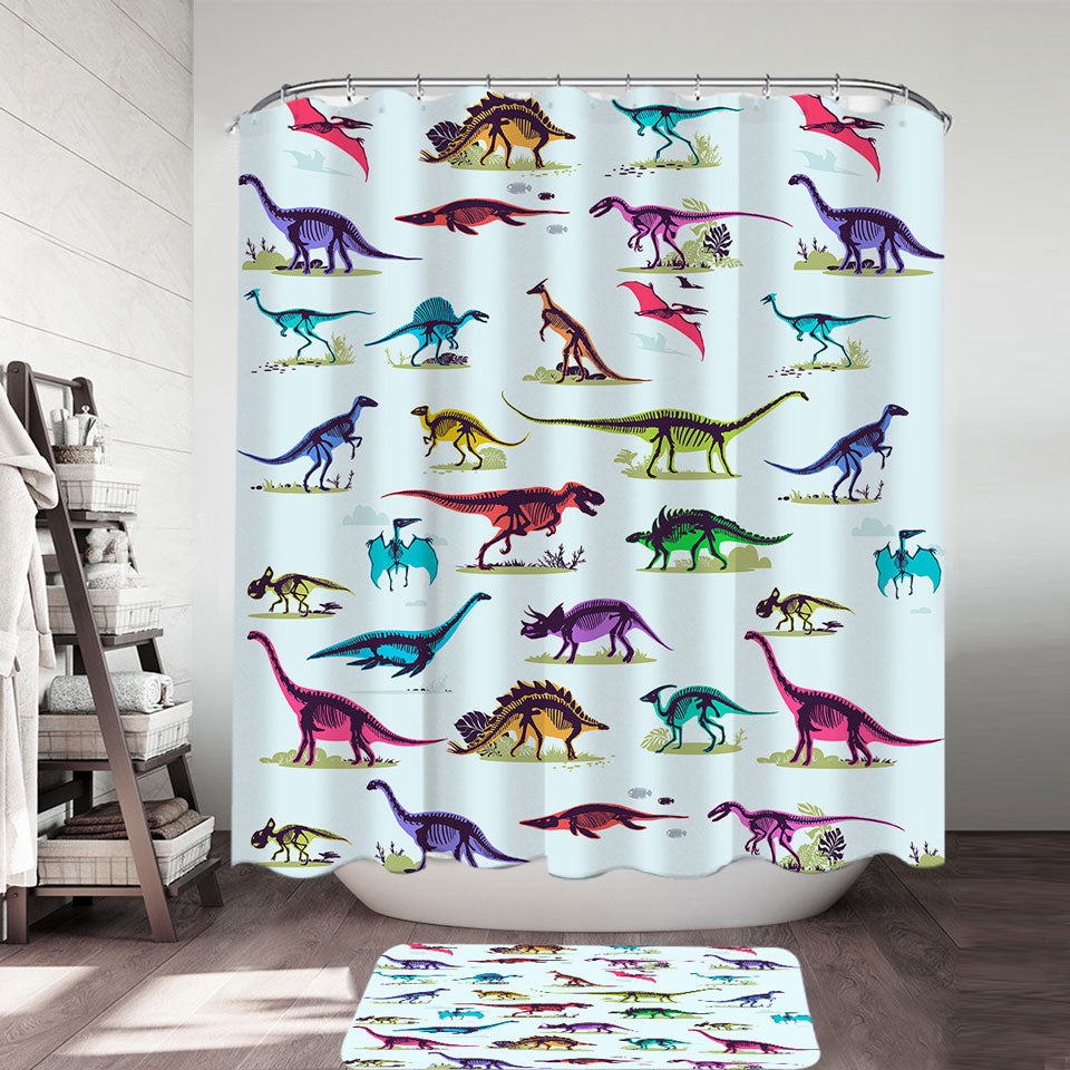 Multi Colored X rays of Dinosaurs Shower Curtains