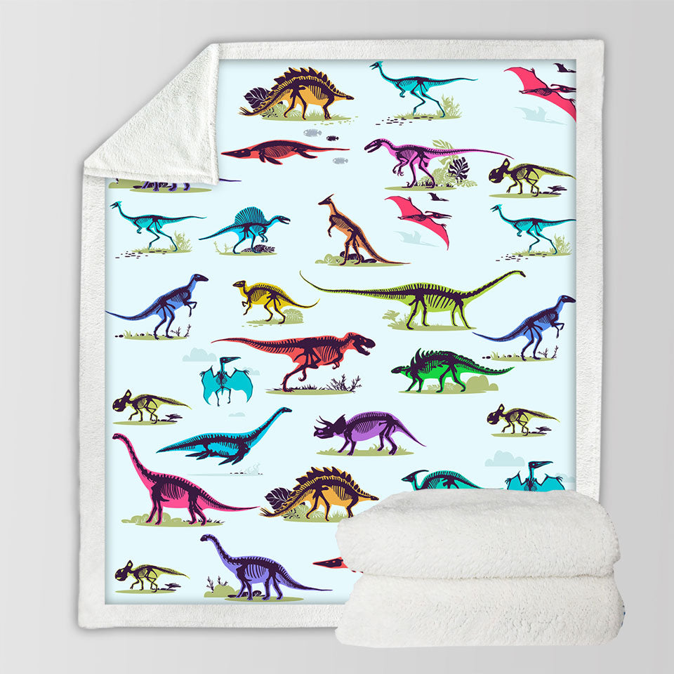 Multi Colored X rays of Dinosaurs Throw Blanket