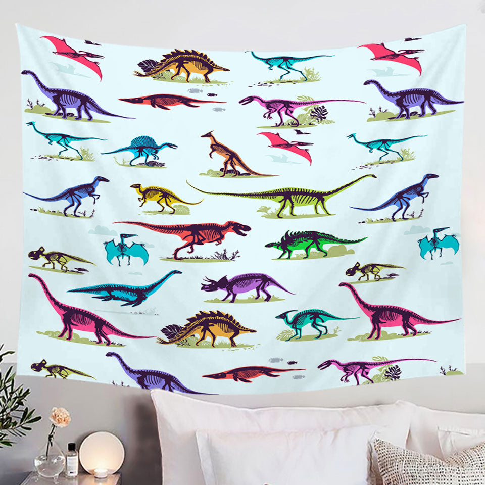 Multi Colored X rays of Dinosaurs Wall Decor Tapestry