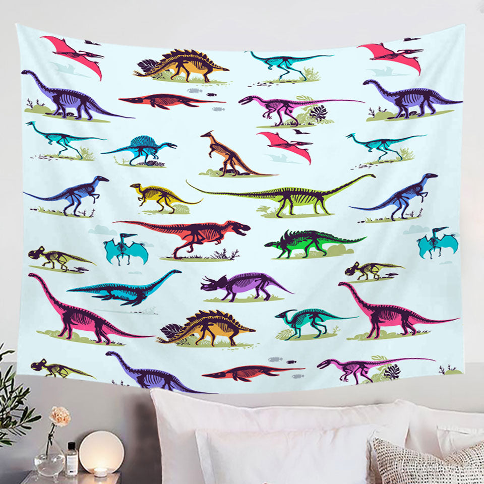 Multi Colored X rays of Dinosaurs Wall Decor Tapestry