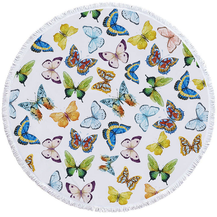 Multi Pattern and Colors Butterflies Round Beach Towel
