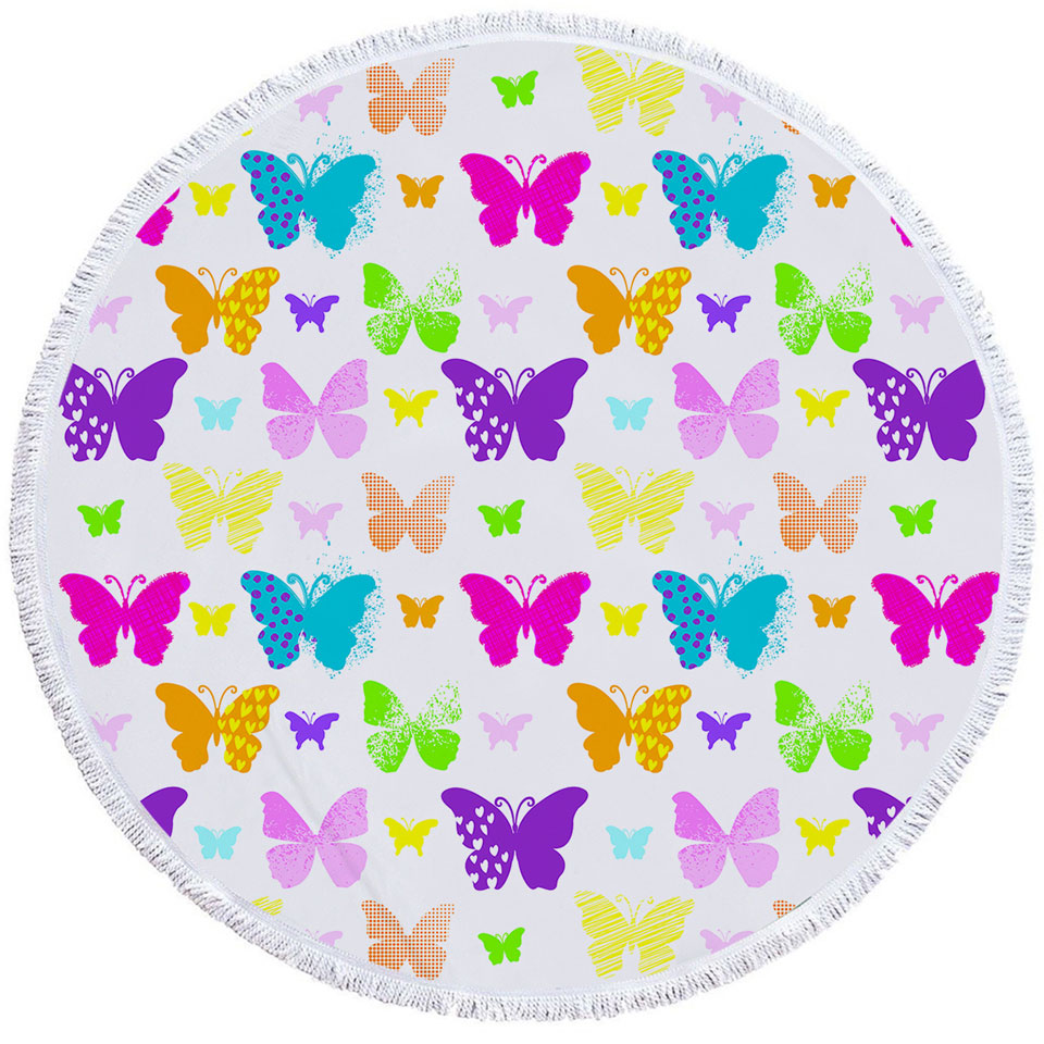 Multi Patterns Colorful Butterflies Circle Beach Towel