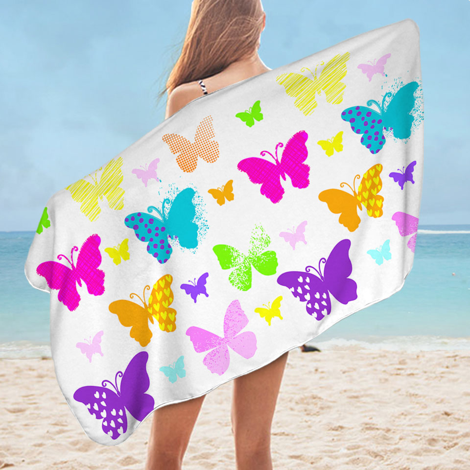 Multi Patterns Colorful Butterflies Microfibre Beach Towels