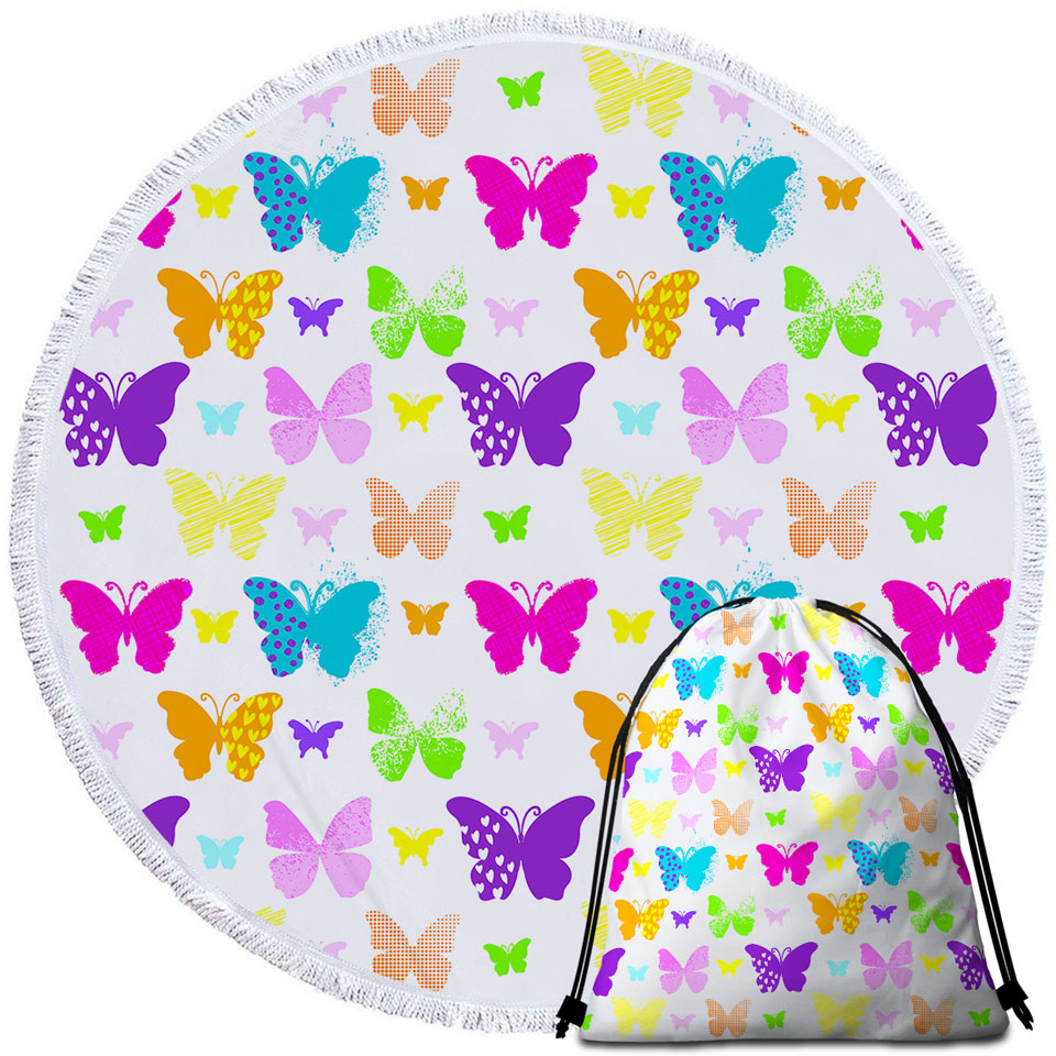 Multi Patterns Colorful Butterflies Round Beach Towel