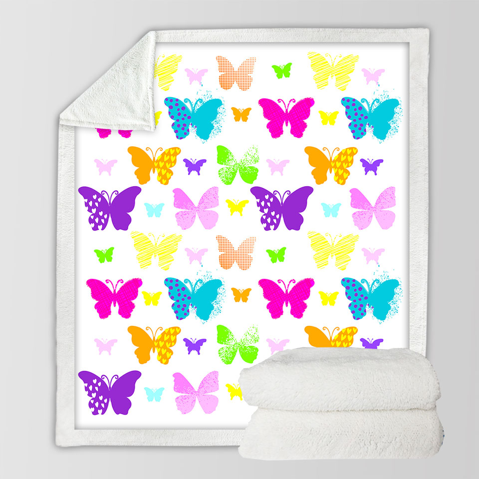 Multi Patterns Colorful Butterflies Sherpa Blanket