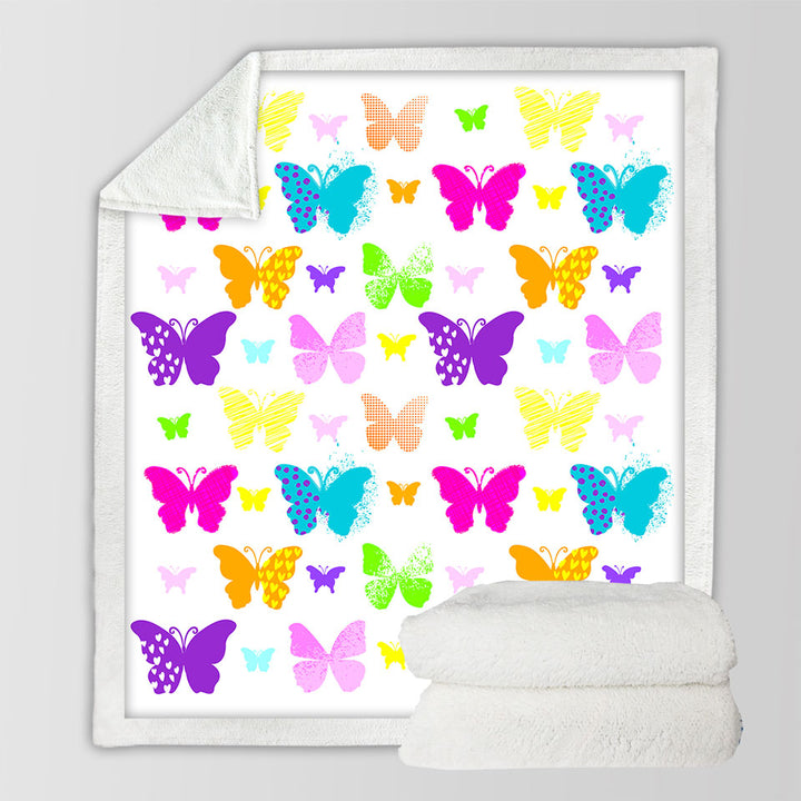 Multi Patterns Colorful Butterflies Sherpa Blanket
