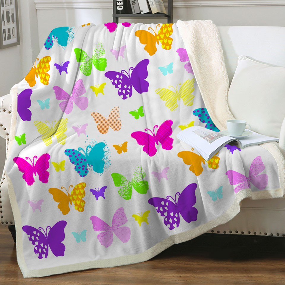 Multi Patterns Colorful Butterflies Throw Blanket