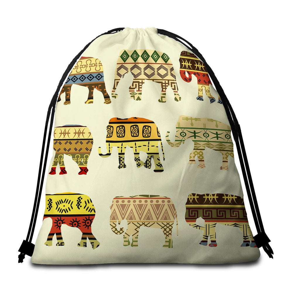 Multi Patterns Elephants Beach Towel Bags