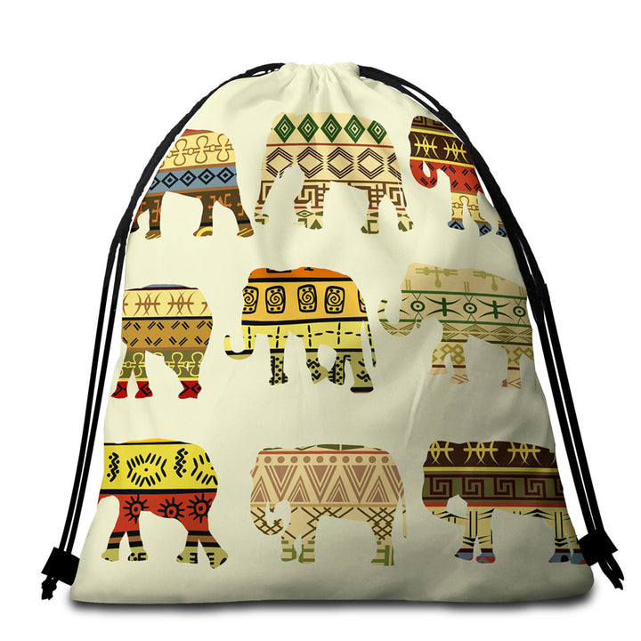 Multi Patterns Elephants Beach Towel Bags