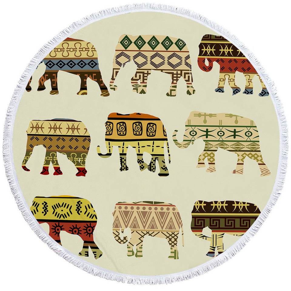 Multi Patterns Elephants Circle Beach Towel