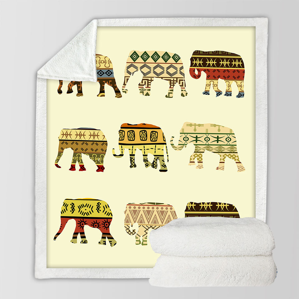 Multi Patterns Elephants Fleece Blankets