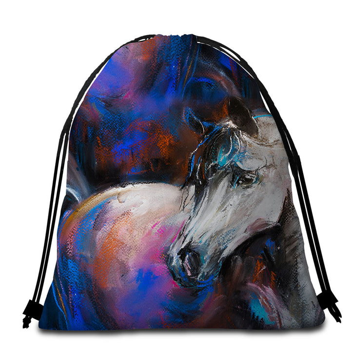Multi colored Beach Towel Bags Painted Horse