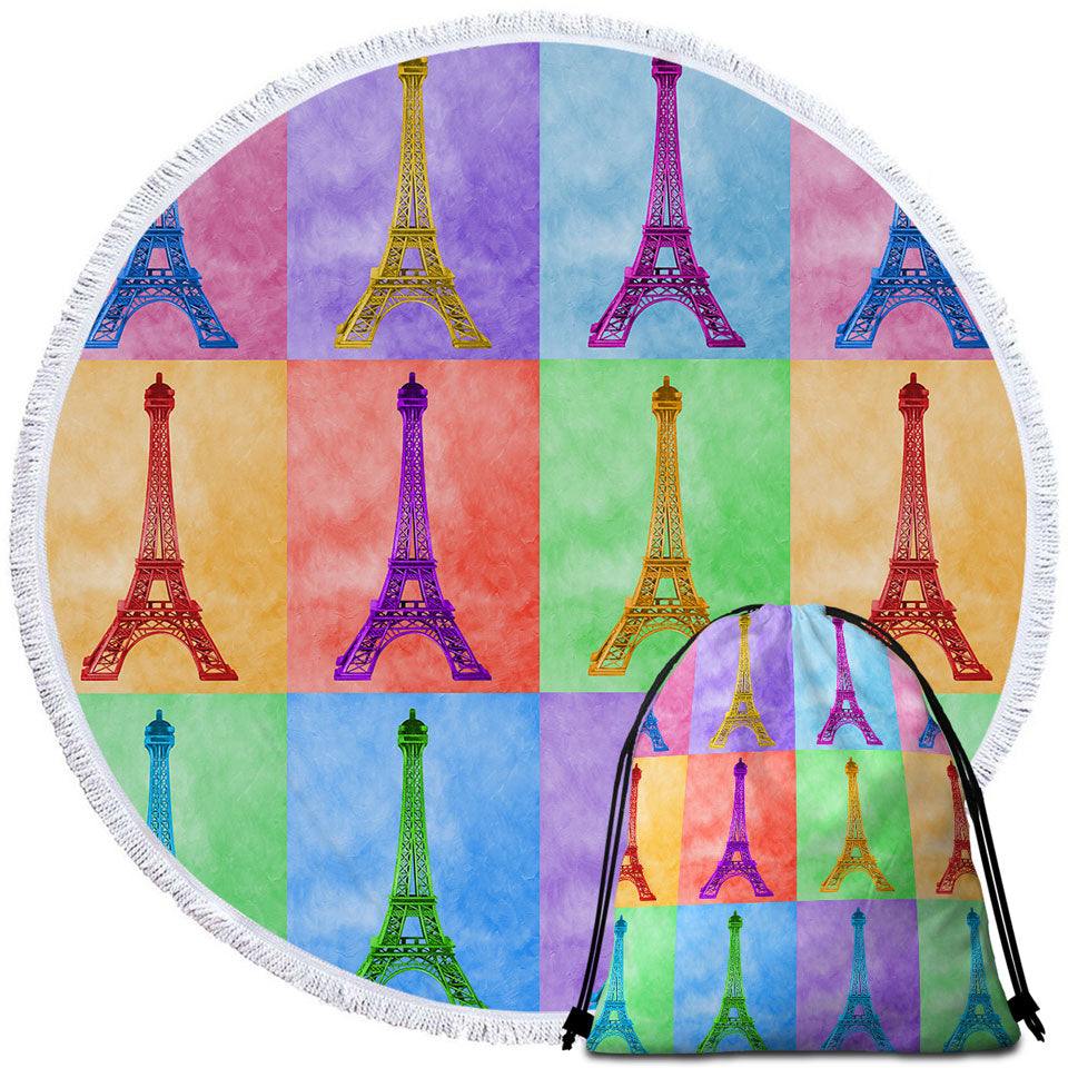 Multicolored Eiffel Tower Beach Towels