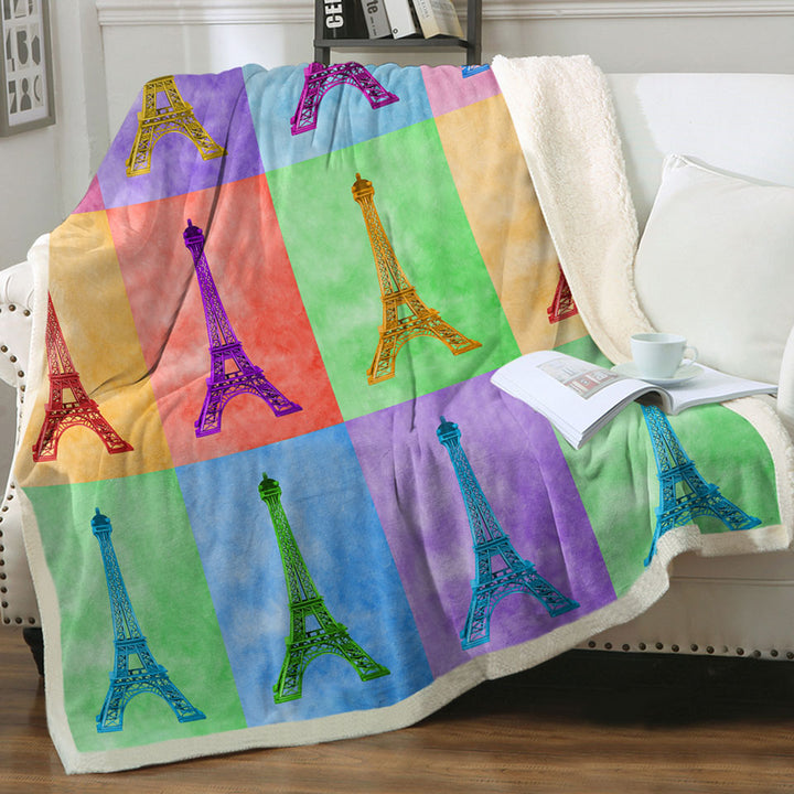 Multicolored Eiffel Tower Throw Blanket