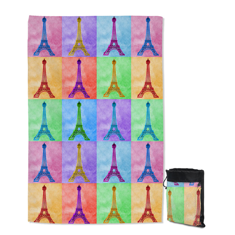 Multicolored Eiffel Tower Travel Beach Towel