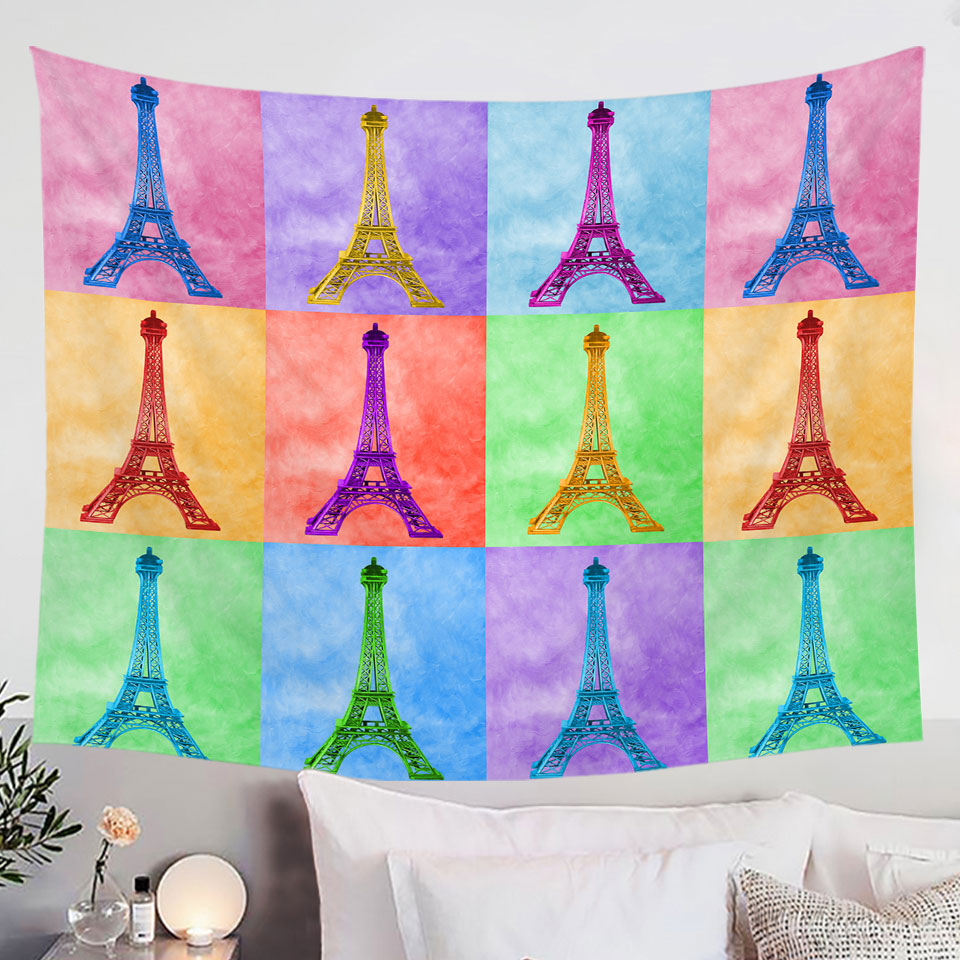 Multicolored Eiffel Tower Wall Decor Tapestry