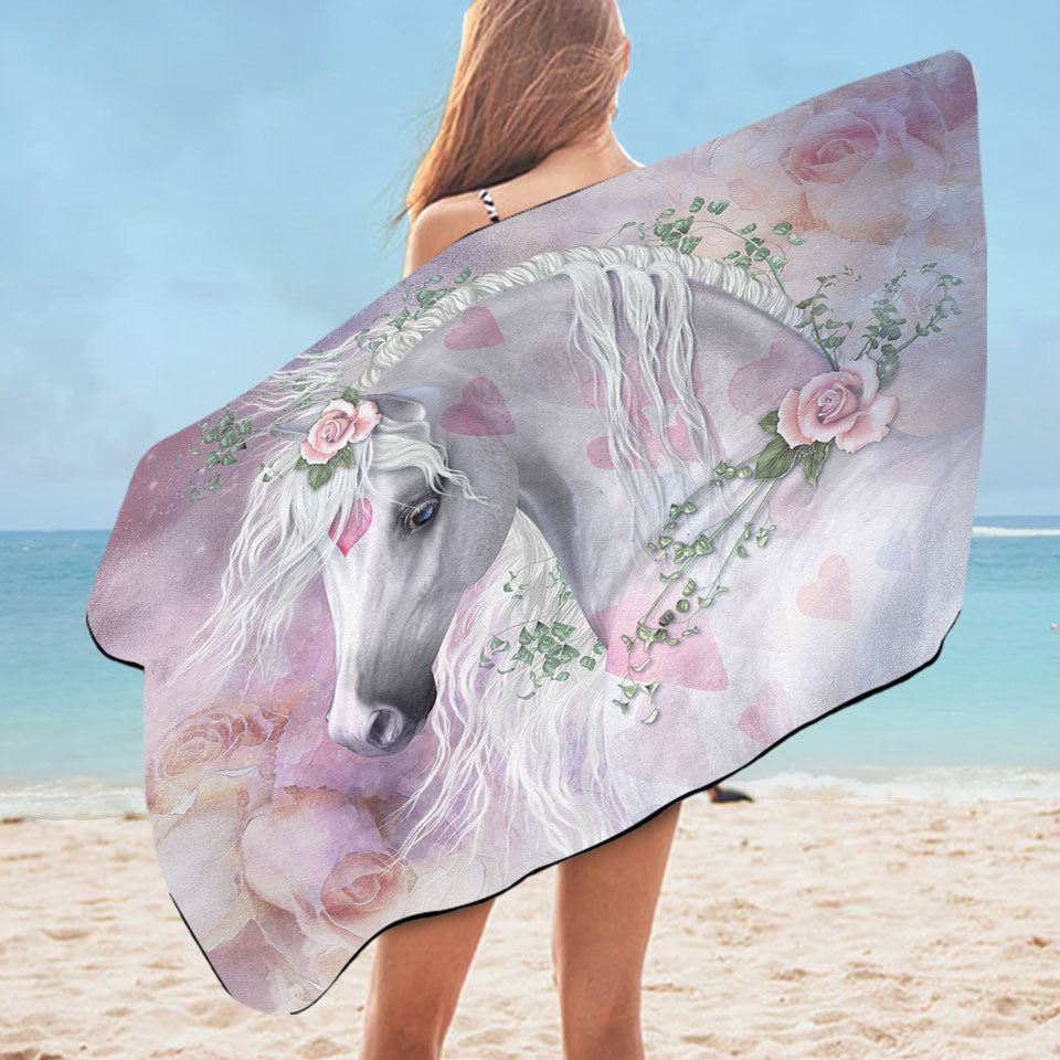My Sweet Valentine Pinkish Hearts Roses Unicorn Pool Towel for Girl