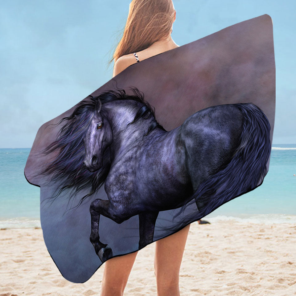 Mythos the Handsome Black Horse Beach Towels