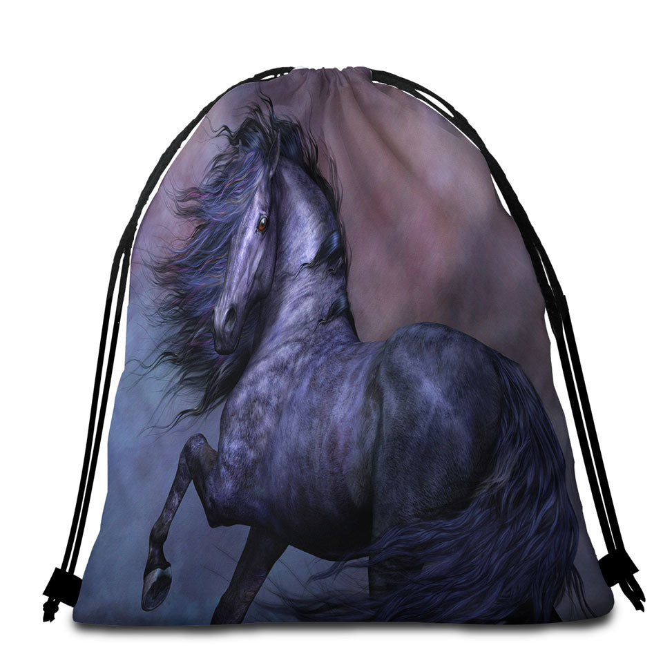 Mythos the Handsome Black Horse Packable Beach Towel