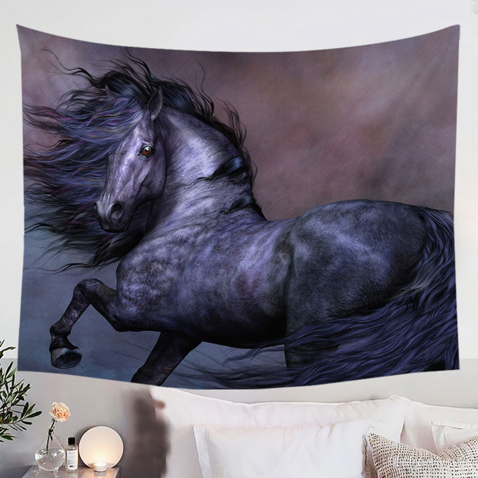 Mythos-the-Handsome-Black-Horse-Tapestry-Wall-Art-Prints
