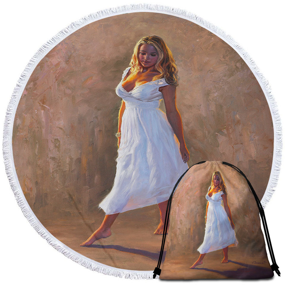 Natasha Beautiful Blond Woman Circle Beach Towel