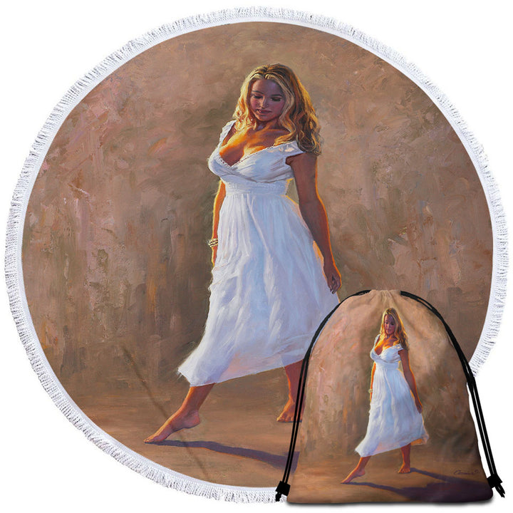 Natasha Beautiful Blond Woman Circle Beach Towel