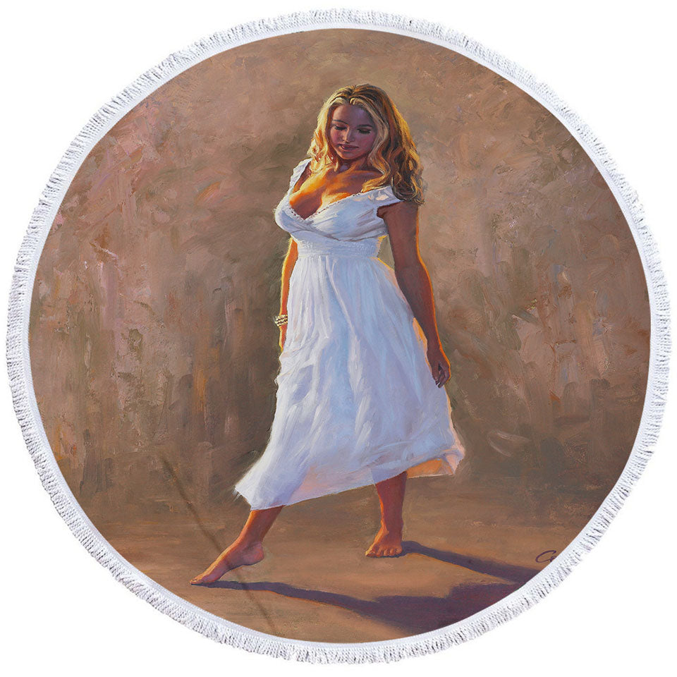 Natasha Beautiful Blond Woman Round Beach Towel