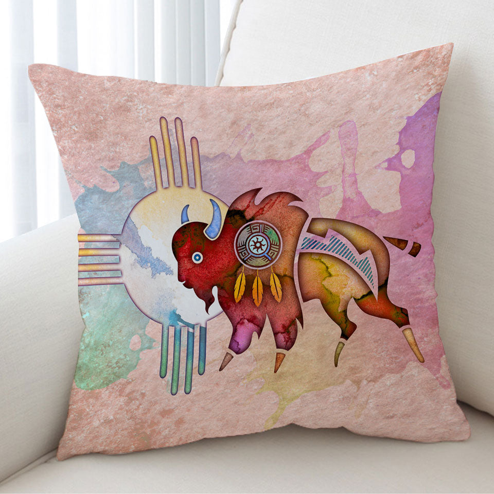 Native American Animal Art Painted Buffalo Cushions