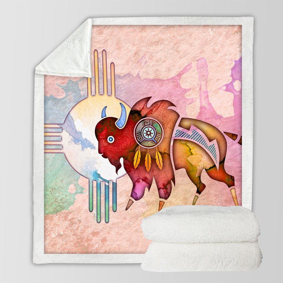 products/Native-American-Animal-Art-Painted-Buffalo-Sherpa-Blanket