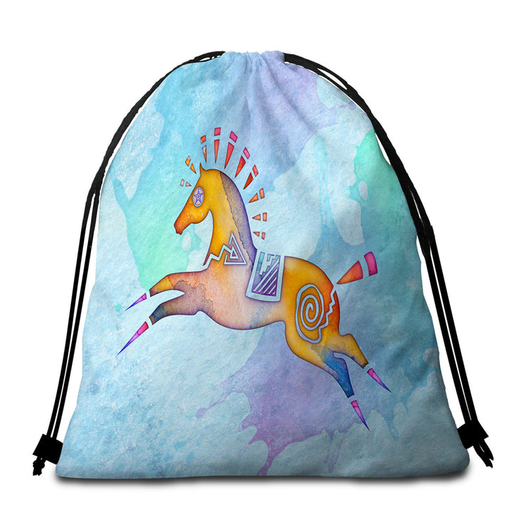 Native American Animal Art Painted Horse Pony Beach Bags and Towels