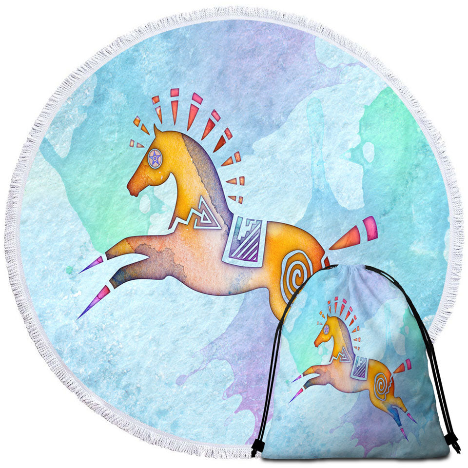 Native American Animal Art Painted Horse Pony Kids Beach Towels